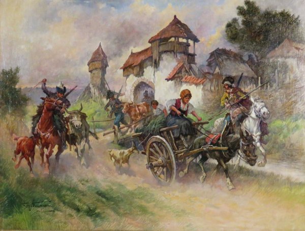 Main Product Photo of Kasaken plundern eine Burg Painting by Fritz Neumann