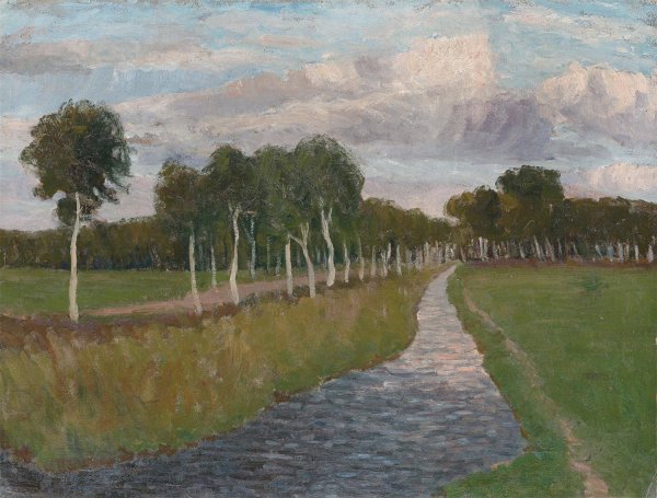 Evening at Moor channel II  by Fritz Overbeck - Hand-Painted Oil Painting Reproduction