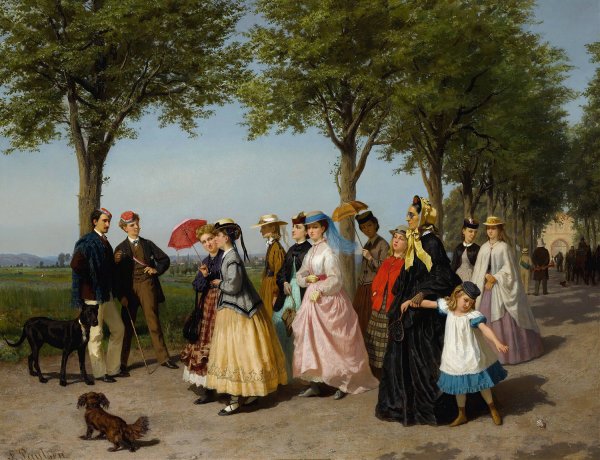 A Promenade by Fritz Paulsen - Hand-Painted Oil Painting Reproduction
