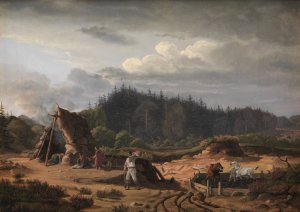A Bog with Peat Cutters. Hosterkob, North Zealand by Fritz Petzholdt Oil Painting
