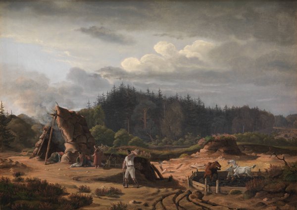 A Bog with Peat Cutters. Hosterkob, North Zealand  by Fritz Petzholdt - Hand-Painted Oil Painting Reproduction