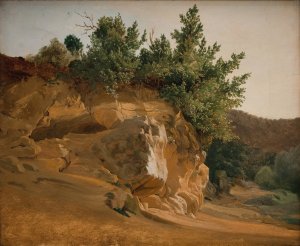 Italian Mountain Landscape with Overgrown Rock, probably near Olevano by Fritz Petzholdt Oil Painting