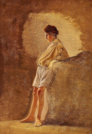 Staende italienerdreng i lys bluse by Fritz Petzholdt Oil Painting