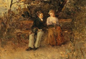 Lovers on a Park Bench by Fritz Rojka Oil Painting