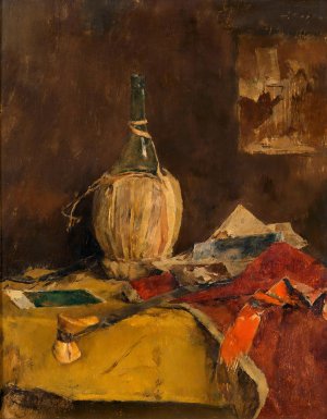 Stillleben mit Chiantiflasche by Fritz Rojka Oil Painting
