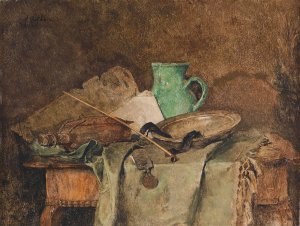 Stillleben mit Krug und Peife by Fritz Rojka Oil Painting
