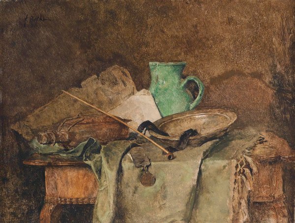 Stillleben mit Krug und Peife by Fritz Rojka - Hand-Painted Oil Painting Reproduction