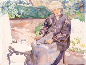 Kunstnerens kone, malerinden Anna Syberg, i smedens have by Fritz Syberg Oil Painting