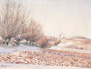 Landskab med piletraeer og plojemark i sne by Fritz Syberg Oil Painting