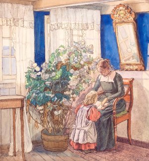 Moder og barn ser billeder by Fritz Syberg Oil Painting