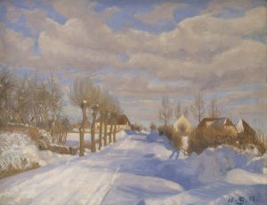 Snow-Covered Highroad in the Sunshine by Fritz Syberg Oil Painting