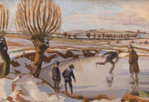 Vinteren er kommet. Landskab med skojtelobere Oil painting by Fritz Syberg