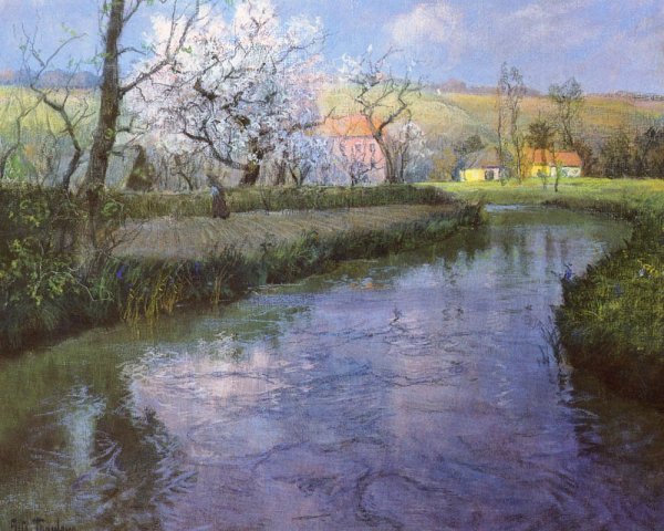 Main Product Photo of A French River Landscape Painting by Fritz Thaulow