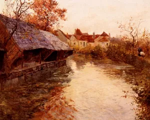 A Morning River Scene by Fritz Thaulow Oil Painting