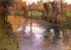 An Orchard On The Banks Of A River by Fritz Thaulow - Oil Painting Reproduction