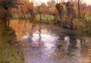 An Orchard On The Banks Of A River Oil painting by Fritz Thaulow