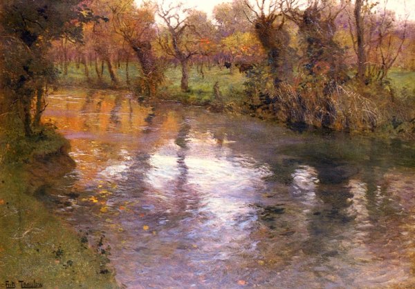 Main Product Photo of An Orchard On The Banks Of A River Painting by Fritz Thaulow