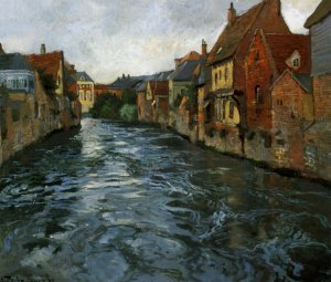 Bord de Riviere, Vue d'Abbeville by Fritz Thaulow Oil Painting