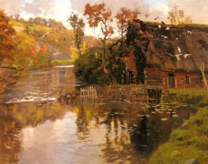 Cottage By A Stream by Fritz Thaulow Oil Painting