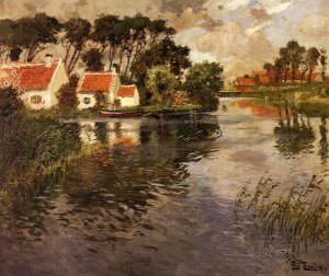 Cottages by a River by Fritz Thaulow Oil Painting