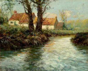 House By The Water's Edge by Fritz Thaulow - Oil Painting Reproduction