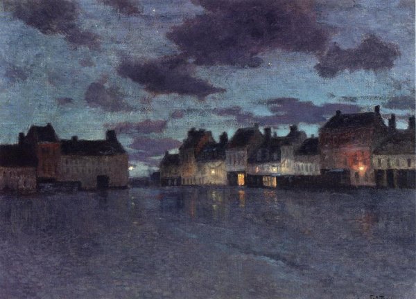 Main Product Photo of Marketplace in Dieppe, After a Rainstorm Painting by Fritz Thaulow
