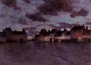 Marketplace In France, After A Rainstorm by Fritz Thaulow Oil Painting