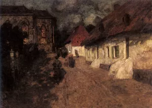 Midnight Mass by Fritz Thaulow - Oil Painting Reproduction