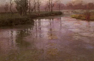 On A French River by Fritz Thaulow - Oil Painting Reproduction