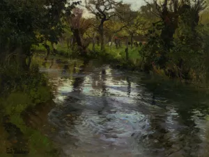 On the Banks by Fritz Thaulow - Oil Painting Reproduction