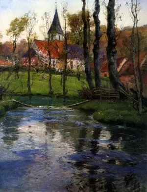The Old Church by the River by Fritz Thaulow - Oil Painting Reproduction