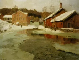 Vintersol by Fritz Thaulow Oil Painting