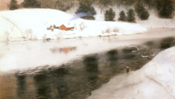 Main Product Photo of Winter at Simoa River Painting by Fritz Thaulow