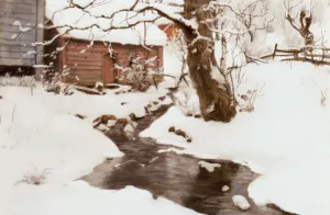 Winter on the Isle of Stord by Fritz Thaulow - Oil Painting Reproduction