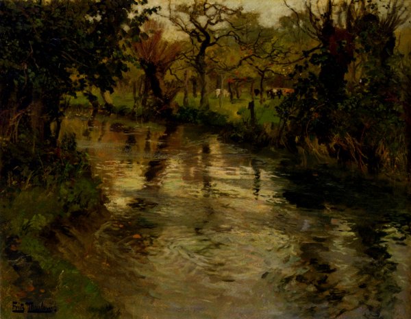 Main Product Photo of Woodland Scene with a River Painting by Fritz Thaulow