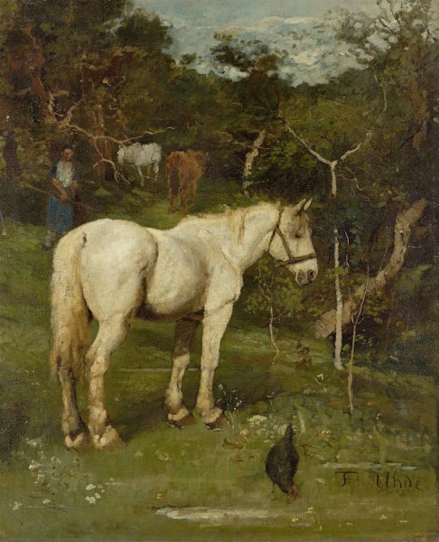 Main Product Photo of A White Horse  Painting by Fritz Von Uhde