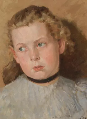 Bildnis eines Madchens mit schwarzem Halsband by Fritz Von Uhde Oil Painting