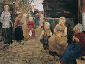 Children of fishermen in Zandvoort by Fritz Von Uhde Oil Painting