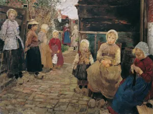 Children of fishermen in Zandvoort by Fritz Von Uhde Oil Painting