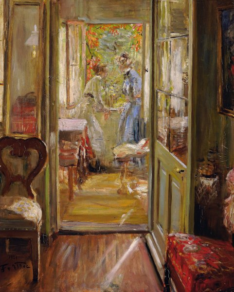 Main Product Photo of The artist's daughters in the veranda  Painting by Fritz Von Uhde