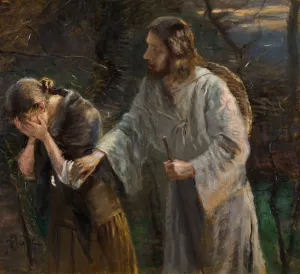 Woman, why are you crying by Fritz Von Uhde Oil Painting