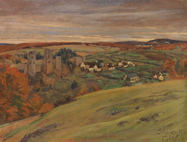 Burgruine SchOnecken in der Eifel  by Fritz Von Wille - Hand-Painted Oil Painting Reproduction