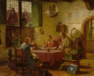 Figures in an Interior painting by Fritz Wagner