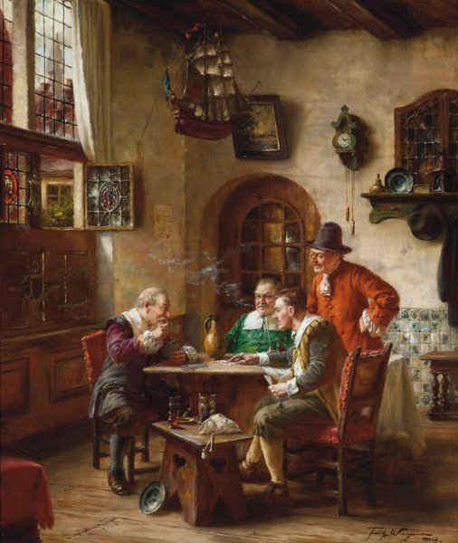 Main Product Photo of The card players Painting by Fritz Wagner