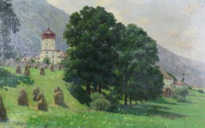 Blick auf Stift Stams by Fritz Wilhelm Rabending Oil Painting
