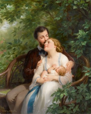 Feeding the baby by Fritz Zuber-Buhler Oil Painting