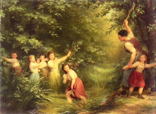 Main Product Photo of The Cherry Thieves Painting by Fritz Zuber-Buhler