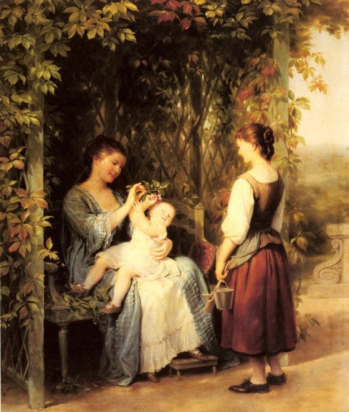 Main Product Photo of Tickling the Baby Painting by Fritz Zuber-Buhler