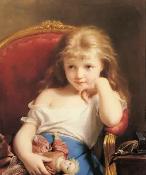 Young Girl Holding a Doll by Fritz Zuber-Buhler - Oil Painting Reproduction