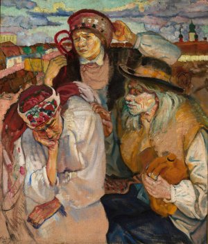 Study of peasants by Fryderyk Pautsch Oil Painting